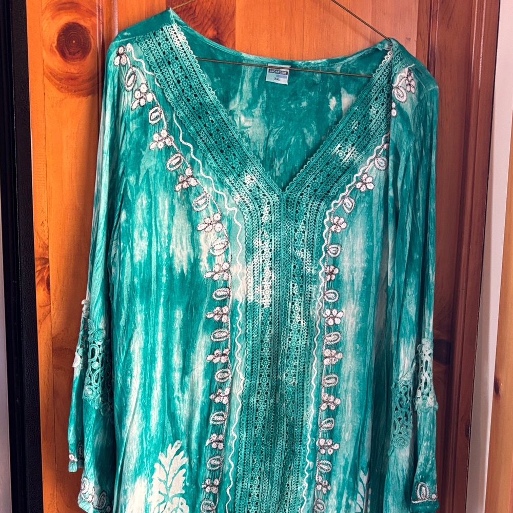 Shoreline Turquoise Embroidered Tunic